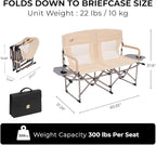 Oversized Double Portable Folding Director’s Loveseat Chair with Padded Backrest, Side Table | Outdoor Sports, Beach, Lawn, Hunting, Tailgating, Fishing| Supports 300 Lbs/Seat