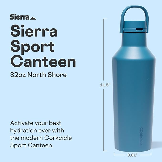 Corkcicle Classic Sport Canteen Insulated Water Bottle - Keeps Beverages Cold 25 Hours - Triple Insulated - Summer Drinkware Gift - Keeps Drinks Ice Cold - Leak-Proof Cap - 32 oz - North Shore