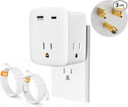 Multi Plug Outlet Extender with USB Cable(3.3FT USB A to C Cord, 3.3FT USB C to C Cord), 3-Sided Power Strip with Lip, Small Wall Tap Plug Splitter for Cruise Dorm Essentials Home Office, ETL Listed