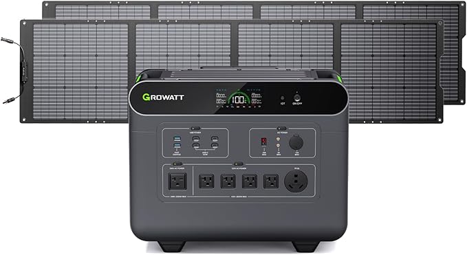 GROWATT Portable Power Station with 400W Solar Panel,HELIOS 3600W Electric Solar Generator,3686Wh LiFePO4 Battery for Home Use,Emergency,Outdoor Camping,RVs, Power Outages