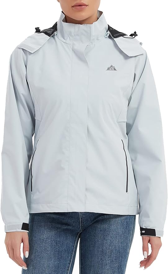 MOERDENG Women's Waterproof Rain Jacket Lightweight Raincoat Hooded Hiking Jacket Softshell Windbreaker