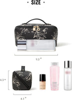 EACHY Travel Makeup Bag, Large Capacity Cosmetic Bags for Women, Waterproof Portable Pouch Open Flat Toiletry Bag Pattern Make up Bag (F-Black)