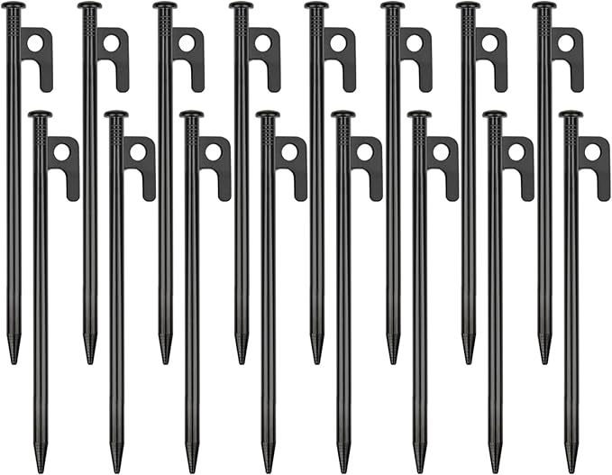 16 Pack Tent Stakes Heavy Duty Metal Tent Pegs for Camping Steel Tent Stakes 8 inch Unbreakable and Inflexible