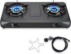 Propane Stove 2 Burner Gas Stove Top, 27200 BTU High-Efficiency LPG Metal Cooktop With Auto Ignition, CSA Regulator and Hose, Perfect for Outdoor Kitchen, Camping, RV & Emergency Cooking