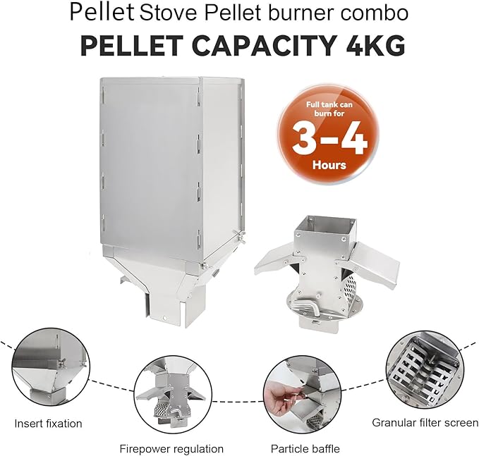 Outdoor Camping Stove Accessory Pellet Bin with Burner for Tent Stove(Silver)