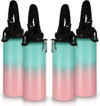 Volhoply Insulated Water Bottles Bulk 4 Pack, 40 oz Stainless Steel Double Walled Vacuum Travel Water Cups with Wide Mouth, Reusable Large Water jug with Paracord for Hiking(Green Pink,4 Set)