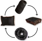 Ripstop Outdoor Camping Pillow 3-in-1, Versatile Lightweight Nylon Waterproof Stadium Blanket, Ultralight Backpacking Essentials, Travel Set - Black and Orange