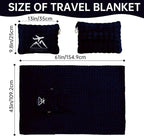 Travel Blanket and Pillow-2-in-1, Ultra-Soft&Compact, One-Piece Airplane Blanket with Hand Luggage Belt and Backpack Clip,Travelers Accessories Gifts, 61x43 Inches（Navy）