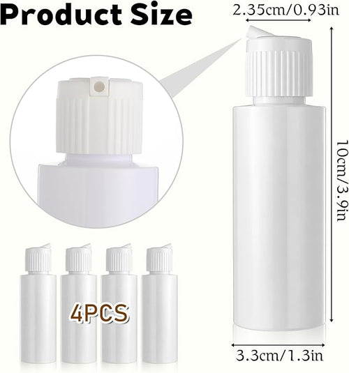 2 Oz Travel Squeeze Bottle with Flip-top Pour Spout, 4Pcs Small Plastic Bottles Refillable Squeeze Bottle for for Lotion, Shampoo, Various Liquids (White)