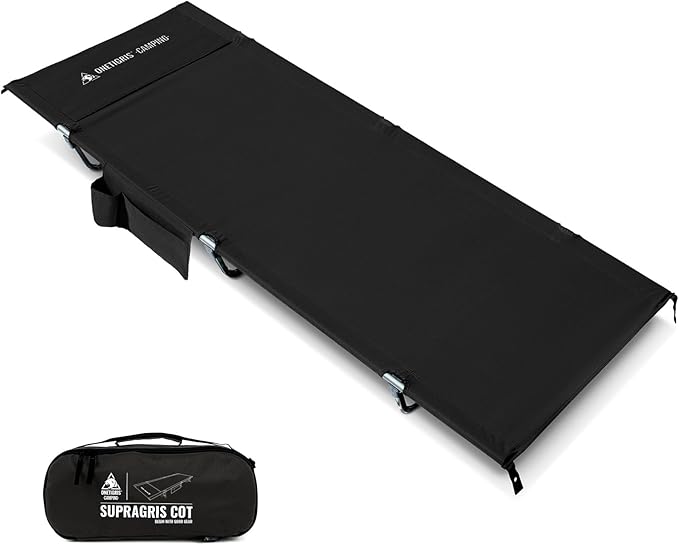 ONETIGRIS SUPRAGRIS Camping Cot, Support Up to 400lbs, Lightweight Comfortable Folding Bed for Camping, Hiking, Backpacking, Travel, Car Trips, Office Nap (Black)
