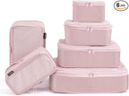 6 Set Compression Packing Cubes, Suitcase Storage Bags for Clothes and Travel Essentials (Dusty Pink)
