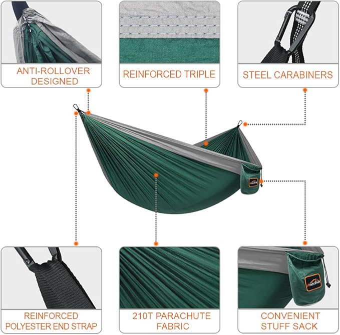 Camping Hammock, Super Lightweight Portable Parachute Hammock with Two Tree Straps Single or Double Nylon Travel Tree Hammocks for Camping Backpacking Hiking