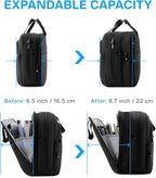 BAGSMART 18 Inch Laptop Bag, Expandable Briefcase, Computer Bag Men Women, Laptop Shoulder Bag, Work Bag Business Travel Office - Black