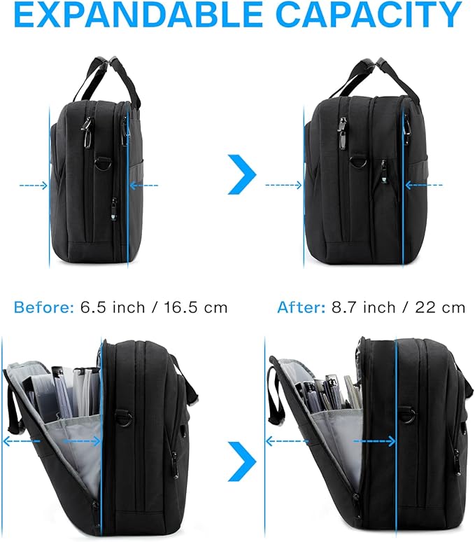 BAGSMART 18 Inch Laptop Bag, Expandable Briefcase, Computer Bag Men Women, Laptop Shoulder Bag, Work Bag Business Travel Office - Black