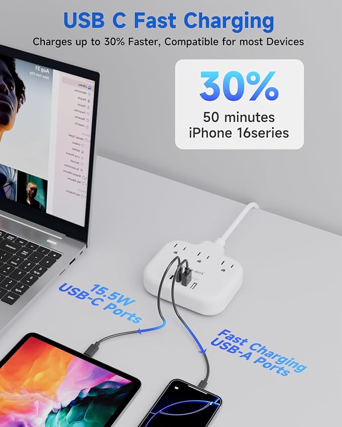 Australia New Zealand Power Adapter USB C, meta-ant Australia Travel Adaptor with 3 American Outlets 4 USB Charger(2 USB-C), 5FT Extension Cord, Type I Plug Adapter for US to AU China Argentina Fiji