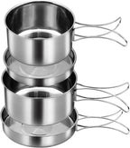 18/8 Stainless Steel Camping Cook Pot Set of 4 pcs, Camping Messware Kit, Camping Cooking Set, Backpacking Camping Cookware, Picnic Camping Cooking Mess Kit