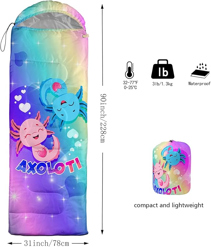 AILONEN Outer Space Astronaut Camping Sleeping Bags,Lightweight & Waterproof,3 Season Warm & Cool Weather,Cartoon Sleeping Bags for Kids,Boys Girls Travelling,Outdoors