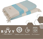 Ruvy Home Basics 2 Pack Turkish Beach Towels – Oversized Quick-Dry Bath Towels (40 x 72 Inches) – 100% Cotton Large Towels for Pool, Yoga, Travel, Camping Essentials, and Bathroom Decor - Turquoise