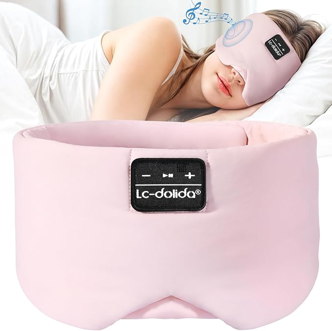 LC-dolida Sleep Mask with Bluetooth Headphones, Ice Silk Sleep Headphones with Bluetooth 5.4, Total Blackout Eye Mask for Sleeping, Soft Sleep Mask for Women Men, All Night Sleep, Travel(Pink)