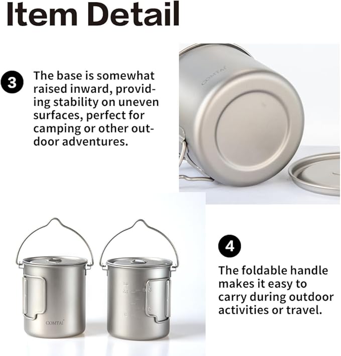 750ml/26oz Titanium Camping Pot with Lid and Foldable Handle, Ultralight Camping Mug for Hiking, Backpacking, Outdoor Cooking, and Travel