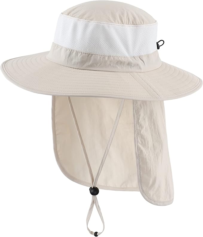 Home Prefer Outdoor UPF50+ Mesh Sun Hat Wide Brim Fishing Hat with Neck Flap Sun Hat for Men Women