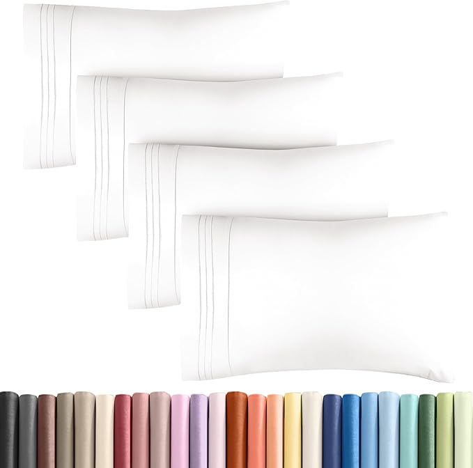 Pillowcases - Ultra Soft Hotel Quality Pillowcase Covers - Comfy, Cozy & Wrinkle Free - Shrinkage and Fade Resistant - Machine Washable Pillow Protectors, (Queen, Antique White, 4 Piece Set)