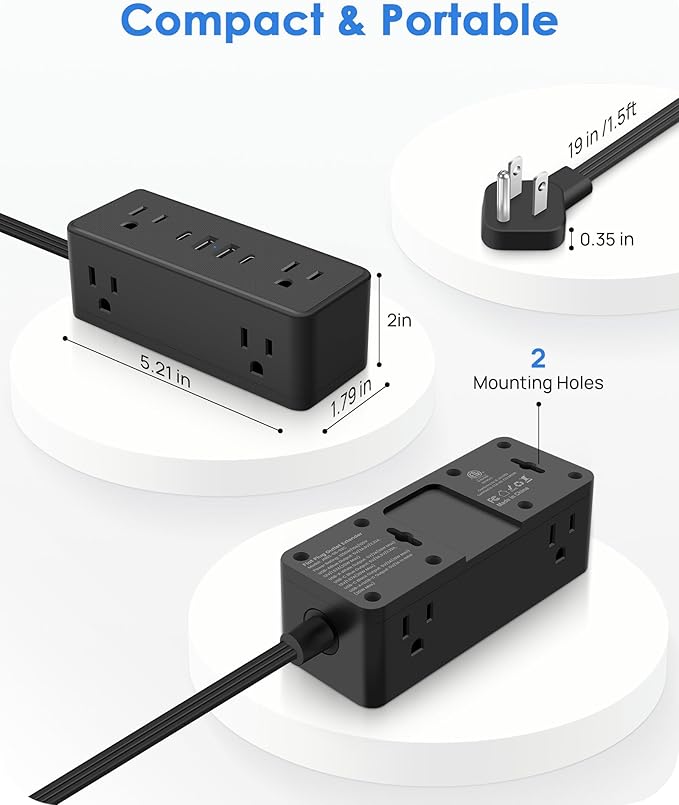 Electrical Outlet Extender Stick, Features 4 USB & 6 Outlets, 19in Flexible Extension Cord Access Hard-to-Reach Outlets, Wall Plug Power Socket Expander Nightstands Sofa Desk