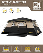 FanttikOutdoor Camping Tent 4/6/8/10 Person Instant Cabin Tent Setup in 60 Seconds with Rainfly & Windproof Portable with Carry Bag for Family Camping & Hiking