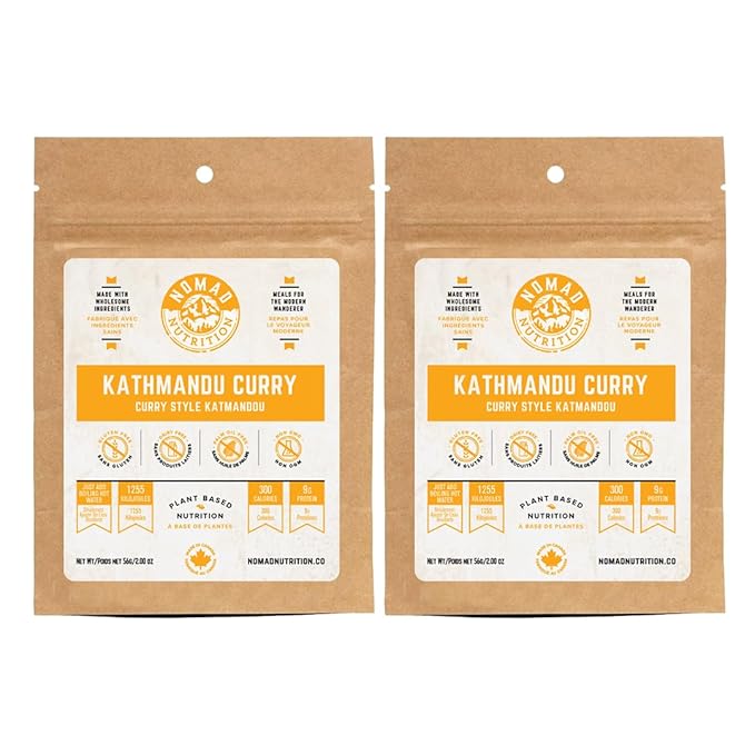 Nomad Nutrition Kathmandu Curry | Instant Freeze Dried Backpacking & Camping Food | Plant-Based, Non-GMO Hiking Meals with High-Energy, Vegan, Gluten-Free | 56g - 2 Pack