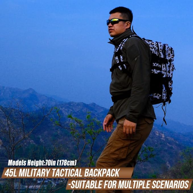 Military Tactical Backpack 45L Large Tactical Backpack for Men, Hiking Rucksack With Bottle Holder
