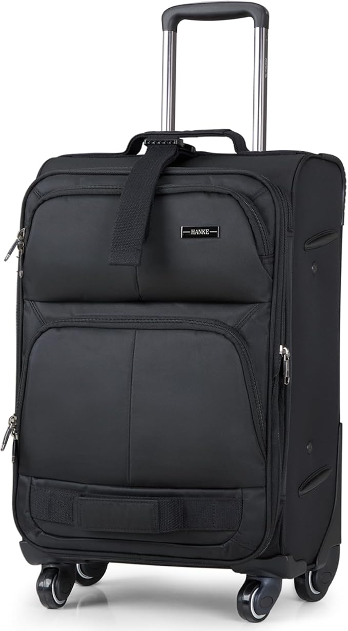 Hanke 24 inch Softside Expandable Luggage with Spinner Wheels, Medium Size Suitcase Checked Luggage Travel Luggage Rolling Suitcase,Black