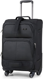 Hanke 24 inch Softside Expandable Luggage with Spinner Wheels, Medium Size Suitcase Checked Luggage Travel Luggage Rolling Suitcase,Black