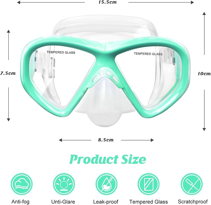 Kids Swim Goggles Snorkel Diving Mask for Boys Girls Ages 5-15, Two-Color Anti-Fog Swimming Goggles with Nose Cover