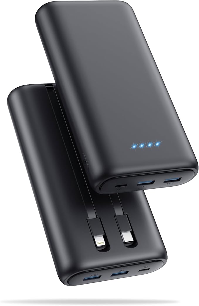Upgraded Portable Charger 40800mAh Power Bank - Portable Battery with 2 Built in Cables,PD 25W USB C Fast Charging Battery Pack Compatible with iPhone 16 15 14 13 Android Phone etc-Black
