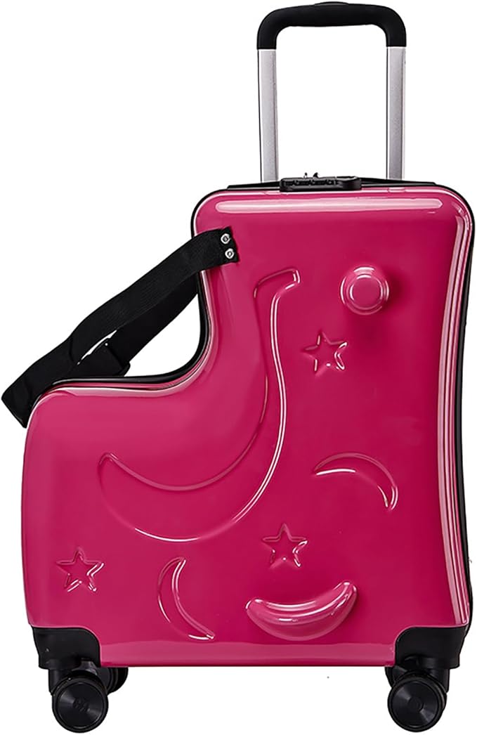 Kids Ride On Suitcase with Wheels, Scooter Luggage for Toddlers Travel, Durable Children's Suitcase for Boys & Girls Ages 2-15 Years Rose Red