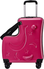 Kids Ride On Suitcase with Wheels, Scooter Luggage for Toddlers Travel, Durable Children's Suitcase for Boys & Girls Ages 2-15 Years Rose Red