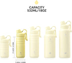 IDEUS Insulated Stainless Steel Water Bottle with 2 Leak-Proof Lids, Thermal Water Flask for Hiking Biking, 18oz, Light Yellow