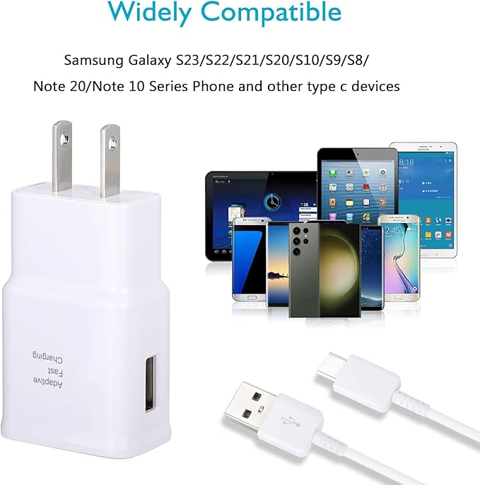 Android Charger Fast Charging, Type C Fast Charger Block with 5FT USB Type C Cable for Galaxy S23/S23 Ultra/S22/S21/S20/S20+/S10/S10+/S10e/S9/S9+/S8/S8Plus/Edge/Active/Note 8/9/10/20-White