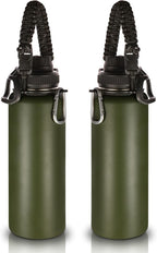 Volhoply Insulated Water Bottles Bulk 2 Pack, 40 oz Stainless Steel Sports Bottle with Paracord Handle & Spout Lid, Vacuum Metal Travel Flask with Wide Mouth,Reusable Large Cup(Army Green,2 Set)