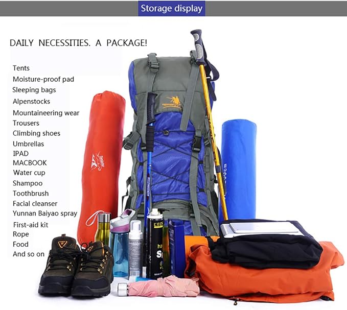 Bseash 60L Internal Frame Waterproof Hiking Camping Backpack with Rain Cover, Large Outdoor Sport Travel Daypack Rucksack