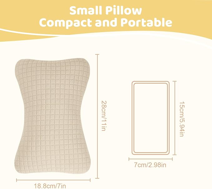 vocheer 11x7in Mini Travel Pillow, Small Pillows for Sleeping, Tiny Pillows for Neck, Wrist, Lumbar and Knee, Pets Pillow, Cotton, Cover Removable, Machine Washable (Dark Beige-1PC)