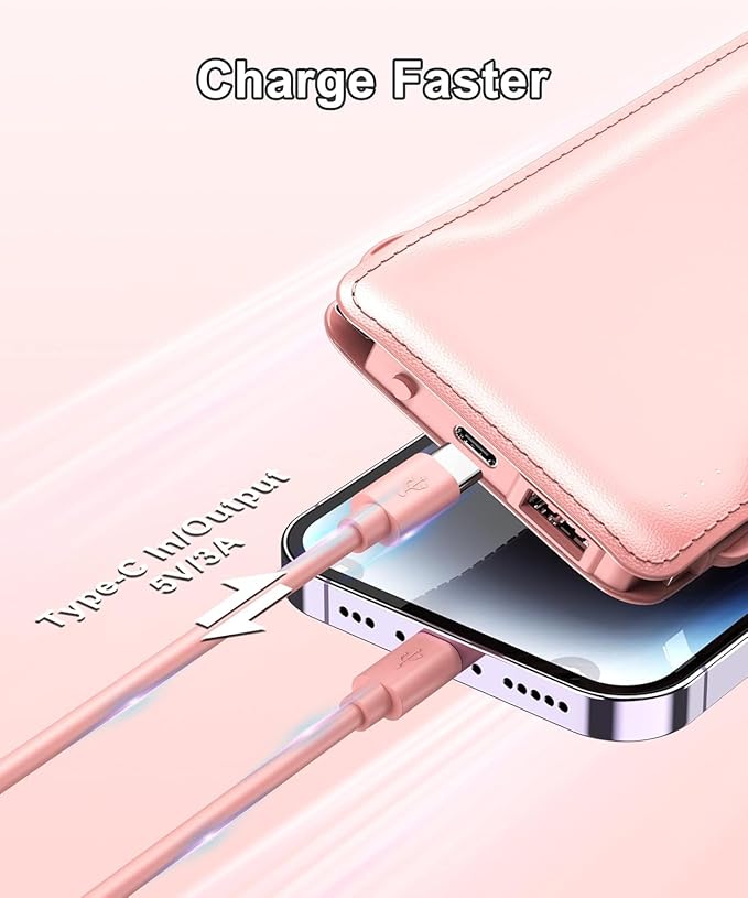 TG90° 10000mah Portable Charger Power Bank with Built-in Cables,Travel Essentials Battery Pack with Cords Portable Phone Charger Compatible with iPhone and Android Smart Devices