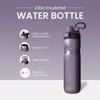 BOTTLE BOTTLE Insulated Water Bottle 24 oz with Handle and Flip Tops Lids Stainless Steel Water Bottle Push Button Lid Leak proof Portable for Running Travel Sports Hiking purple