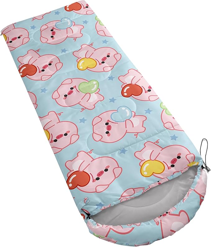 AILONEN Pink Lovely Rabbit Sleeping Bag for Girls Kids Adults,Warm and Cool Weather,Lightweight,Waterproof Backpacking,Cartoon Flowers Printed Bunny Sleeping Bag for Camping
