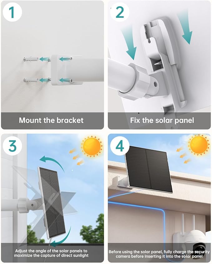 ZUMIMALL 5W Solar Panel for Security Cameras Wireless Outdoor, with Micro USB & Type-C Port, High-Efficiency Solar Power, IP66 Weatherproof, 360° Adjustable Bracket, 10ft Cable