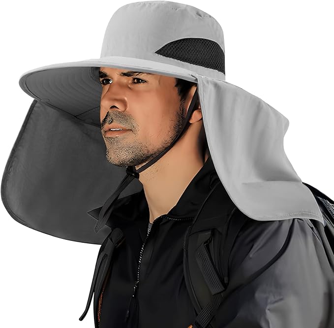 Fishing Hat for Men&Women,Outdoor UV Waterproof Wide Brim Bucket Hat,UPF50+ Sun Hat with Neck Flap