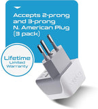 Ceptics Brazil Travel Adapter Plug with Dual Usa Input - Type N (3 Pack - Ultra Compact - Safe Grounded Perfect for Cell Phones, Laptops, Camera Chargers and More - Power Plug (CT-11C)