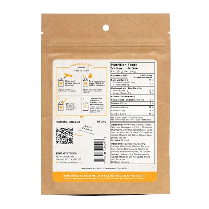 Nomad Nutrition Kathmandu Curry | Instant Freeze Dried Backpacking & Camping Food | Plant-Based, Non-GMO Hiking Meals with High-Energy, Vegan, Gluten-Free | 56g - 2 Pack
