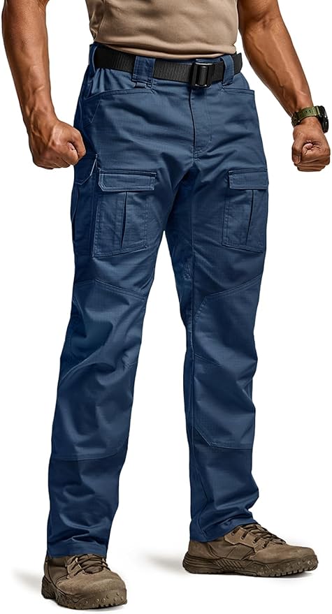 CQR Men's Flex Ripstop Tactical Pants, Water Resistant Stretch Cargo Pants, Lightweight EDC Hiking Work Pants