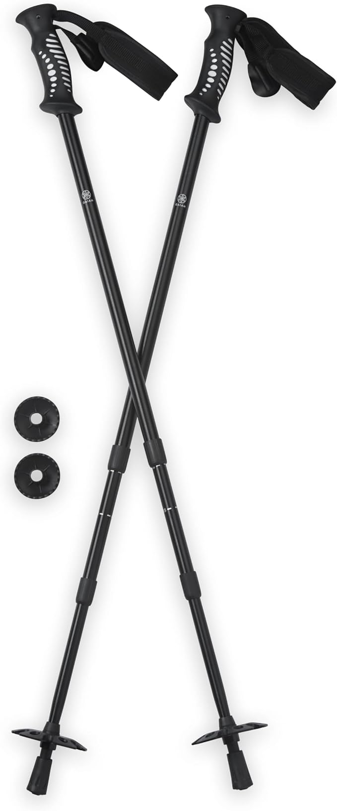 Gaiam Trekking Poles (Pair, Black), Lightweight 7075 Aluminum Hiking Support Walking Stick, Comfort-Grip Handles, All-Terrain Baskets & Styles Included, Camping & Hiking Essentials
